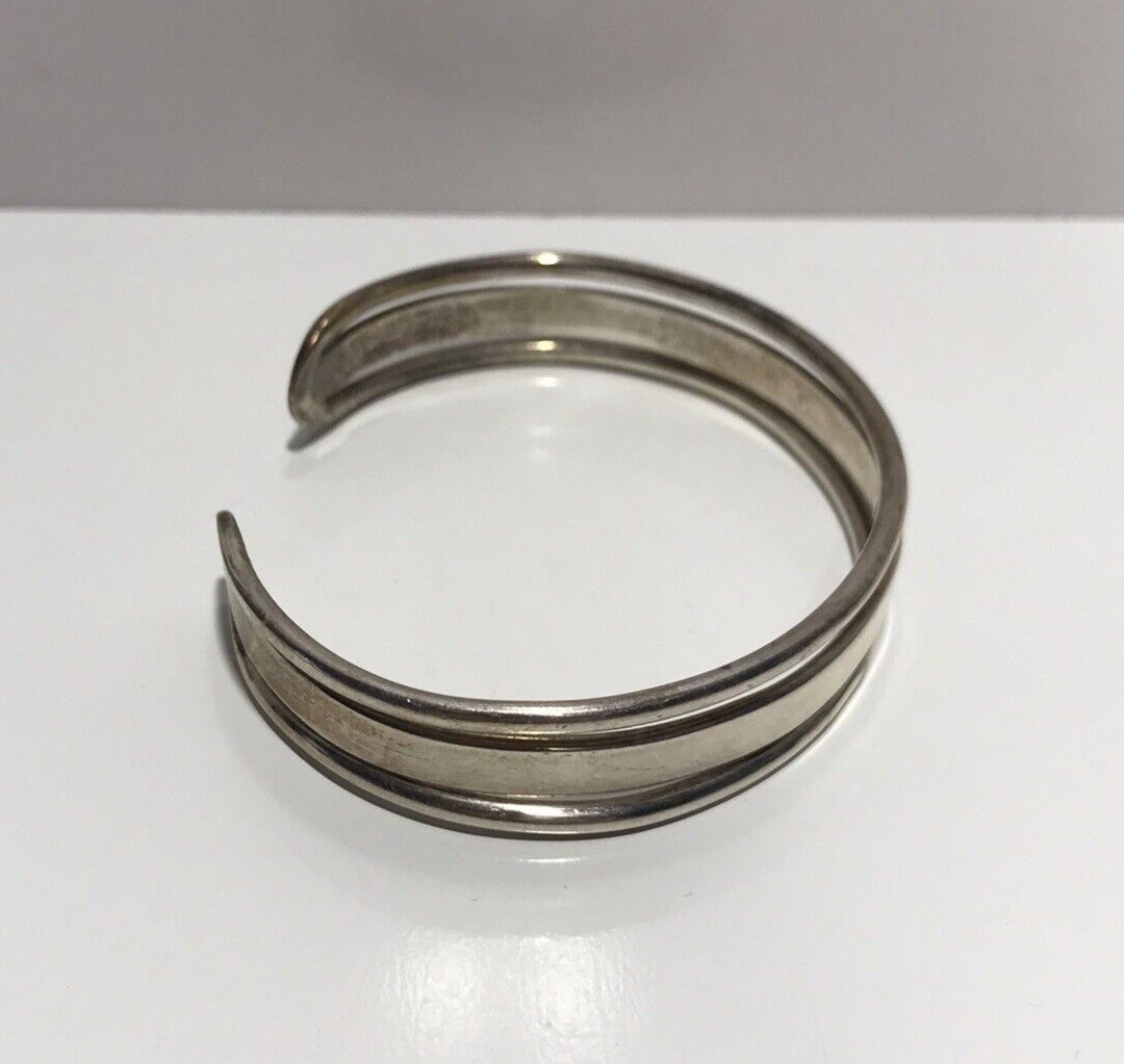 925 Sterling Silver Split Ribbed Plain Cuff Brace… - image 7