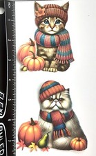Lot of 2 Fall Kittens Cats Pumpkins Scarf Hat SINGLE LAYER Embellishments 598