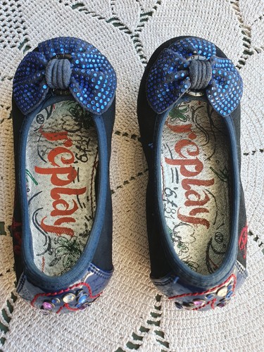 Balerine Pelle Blu Con Strass Taglia 24 Bambina Brand REPLAY - Foto 4 di 10