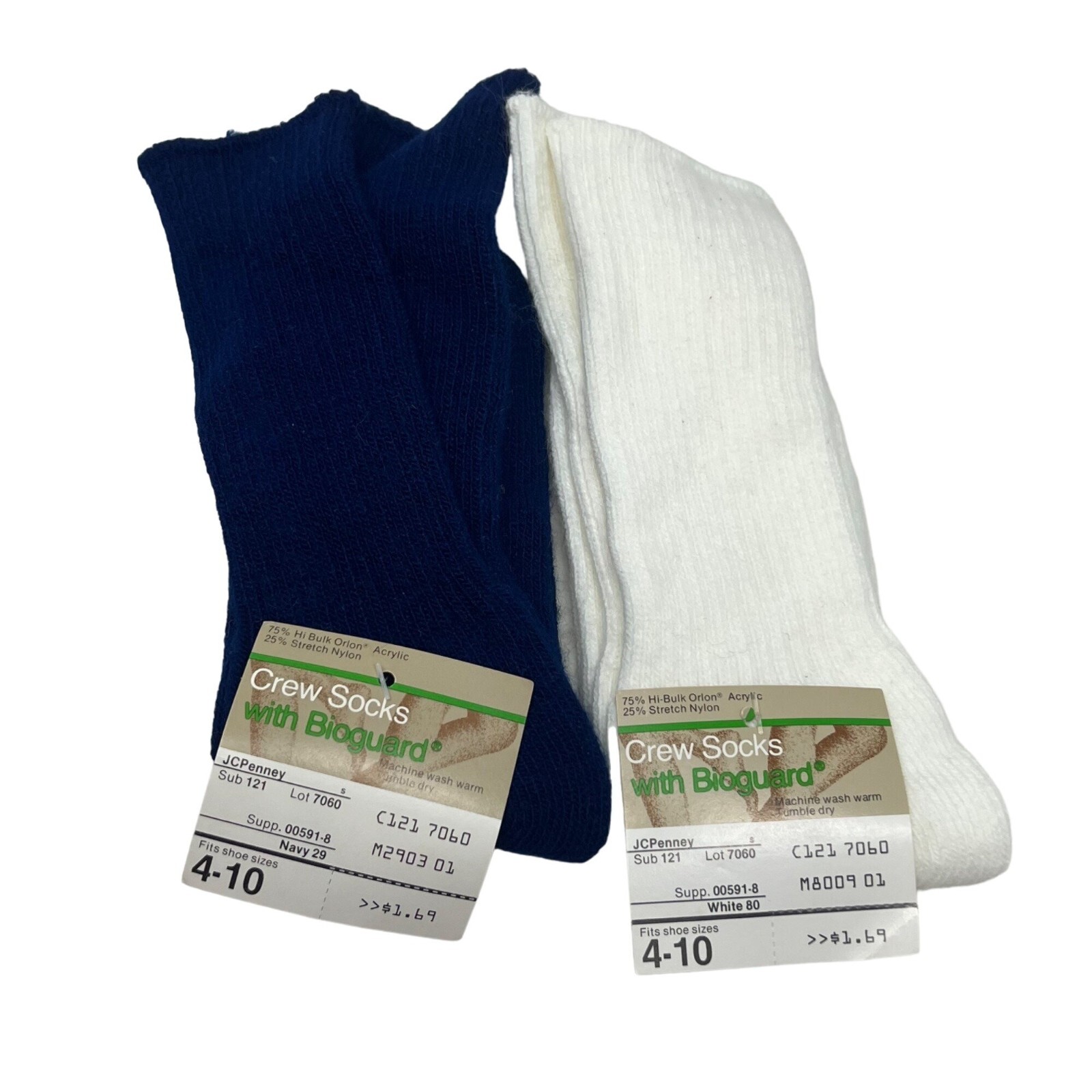 Vintage JCPenny Crew Socks with Bioguard 2 Pairs Navy & White Women's 4