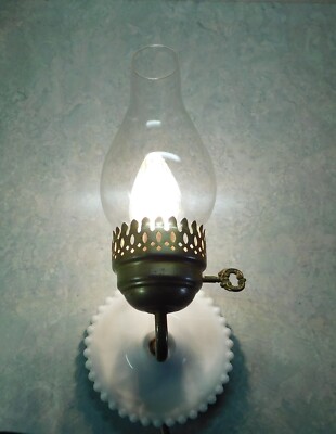 Hobnail Milkglass Wall Lamp,Vintage, Farmhouse Decor, Electric Lamp,With Chimney