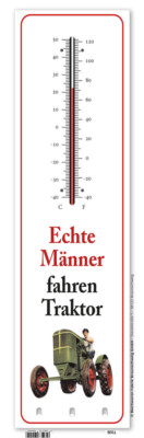 Kult-Thermometer + Schlüsselhalter - Echte Männer Traktor- Alu Innen+Aussen T006