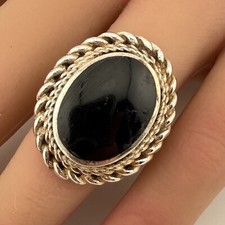 Vintage 925 Sterling Silver Black Onyx Triple Rope Trim Ring Size 6 9.2g 