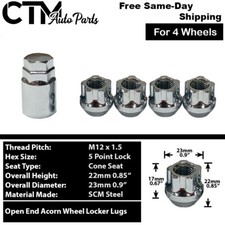 4x Chrome M12x1.5 Open End Anti-theft Wheel Lock Lug Nutkey Toyota Scion Lexus