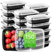 [150 Sets] Small 1 Compartment Food Containers W/Lids Meal Prep Containers 12 OZ