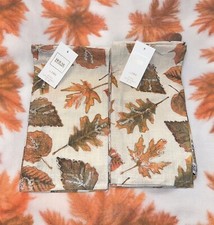 NWT 2 sets of HOUSE  GARDEN KITCHEN TOWELS 2 each Embroidered Fall LEAVES