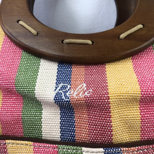 RELIC Rainbow Stripes Purse Crossbody Hand Bag Wood Handles Woven Fabric Medium - Picture 2 of 8