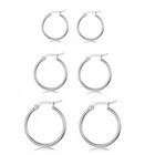Elegant 925 Sterling Silver Hoop Earrings for Women Jewelry 3 Pack Set 20-18-15M