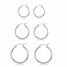 Elegant 925 Sterling Silver Hoop Earrings for Women Jewelry 3 Pack Set 20-18-15M