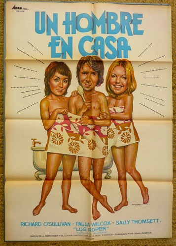 MAN ABOUT THE HOUSE 1970S original movie poster Spain SUPERB art by MAC ROPERS