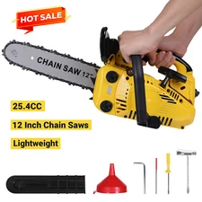 25.4cc Gas Top Handle Chainsaw with 12'' Bar Chain 2-Stroke Engine Cut Tree Wood