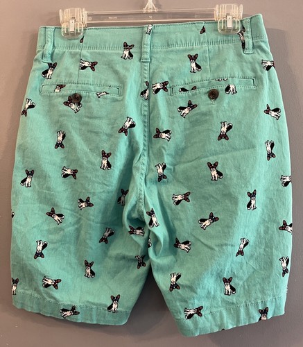 PLUGG FLEX Shorts Mens 29 French Bull Dog Frenchie 9" Chino Twill Green Preppy - Picture 4 of 5