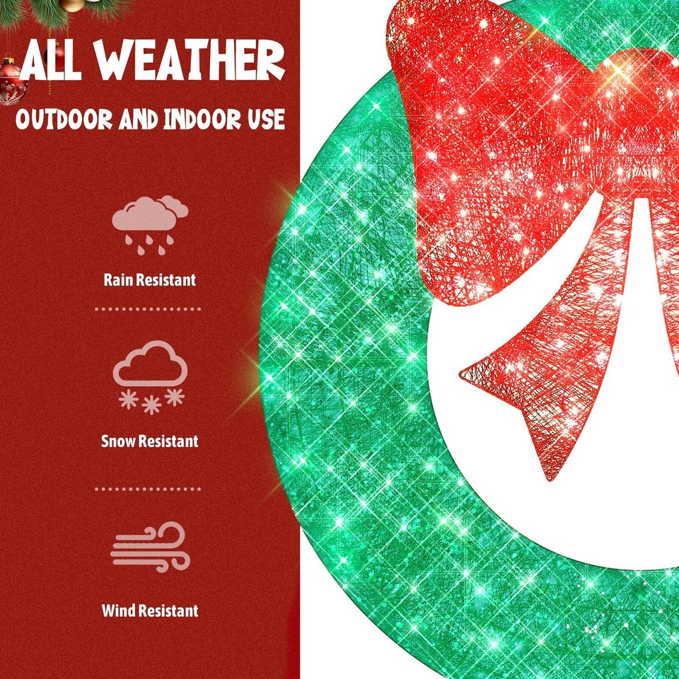 48IN Christmas Wreath Lights Outdoor Christmas Decorations Outside