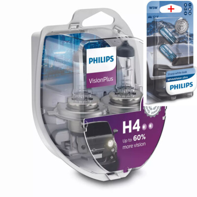 Philips H4 12V 60/55W P43t Vision Plus +60% 2pcs +W5W WV