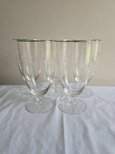 Set Of 5 VTG Lyndley Platinum Trim Tiffin-Francisan Etched Ice Tea Glasses 