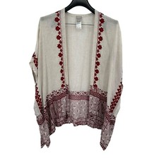 Chico's S M Boho Kimono Cardigan Floral Geometric Print Linen Blend Oversized