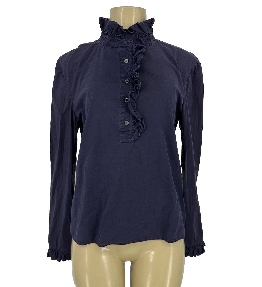 Tory Burch Size 2 High Neck Ruffle Long Sleeve Button Down