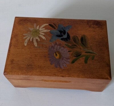 VINTAGE HOLZ BLUMENDEKORIERT SCHWEIZER LADOR MUSIKBOX