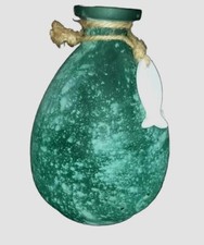 Frosted Bud Vase Aqua Blue Sea Glass w/ White Fishtag Beach House Decor Sealife