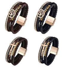 Men Women Multilayer Tree of life Cross Magnetic Bracelet Boho Beaded Bangle 8"