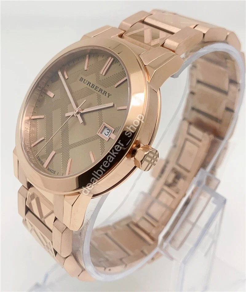 Burberry BU9039 The City Rose Gold Tone Engraved Check 38mm Ladies Watch