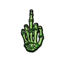 Middle Finger Skeleton Green Hands Biker Motorcycle Embroidered Iron On Patch