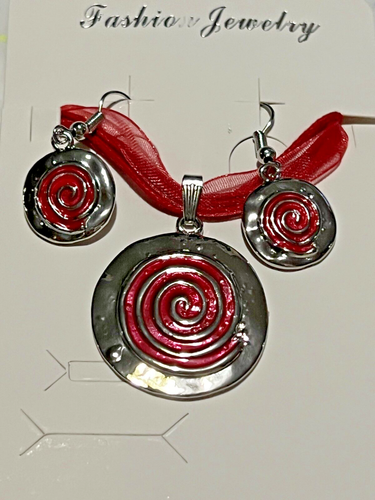 Fashion Enamel Jewelry Necklace & Earrings Geometric Modern Set * Silver Plated - Picture 2 of 7