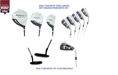 AGXGOLF BOYS TEEN MAGNUM GOLF CLUB SET w/DRIVER+3WD+HYBRID + 5-PW IRONS + PUTTER