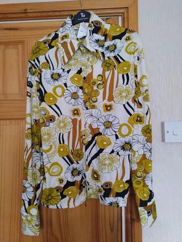 Adult Mens 60s Groovy Shirt 70s 80s Disco Festival Fancy Dress & Wig - Picture 2 of 5
