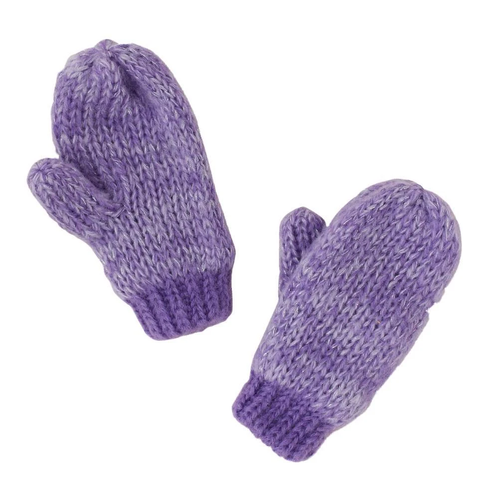 CP Infant Girls Purple Knit Mittens with Fleece Lining Metallic