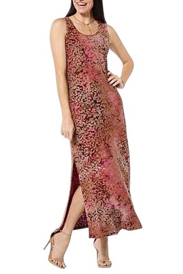 Nina Leonard Women's Sleeveless Burnout Tie Dye Maxi Dress Bordeaux