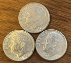 3 Roosevelt Silver Dimes 90% Fractional Silver Lot Denver Mint 1964-P 1964-D