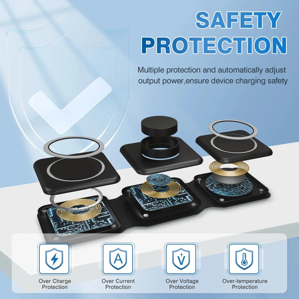Cargador inalámbrico magnético 3 en 1 estación de muelle de viaje, carga rápida Foto 3 de 4
