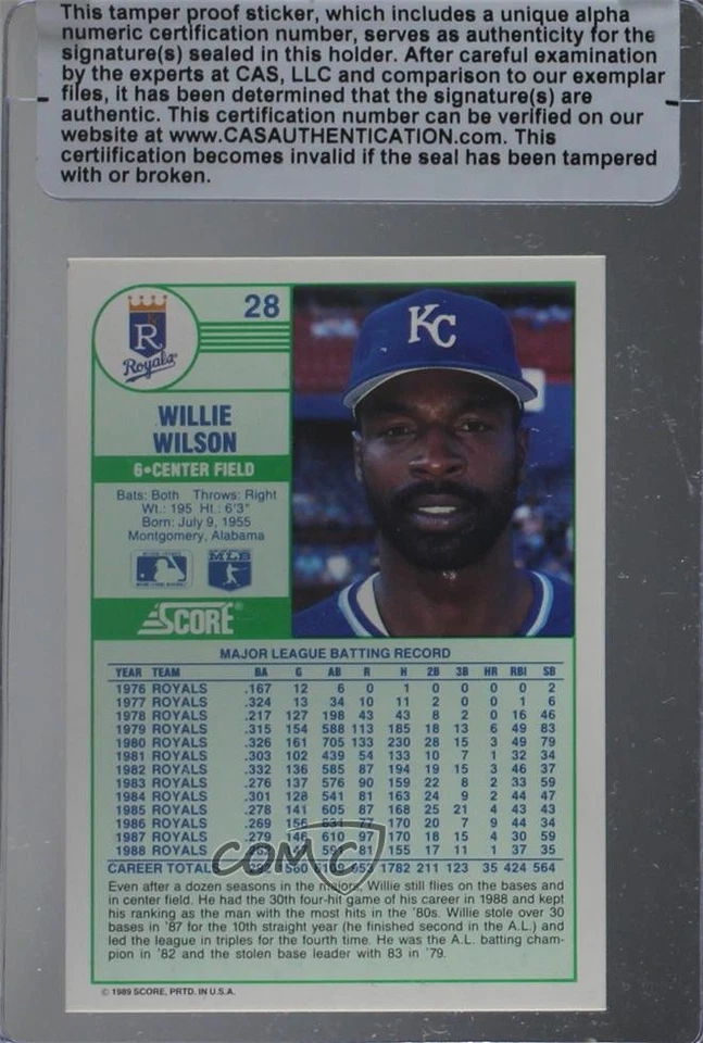 CAS Certified 1989 Score Willie Wilson #28 Sealed Auto - Image 2 of 2