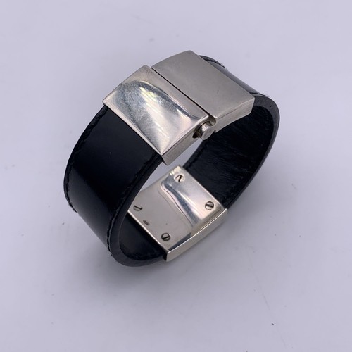 Echt Gucci Schwarz Leder Sterling Silber 925 Armreif Manschette Armband - Bild 6 von 7