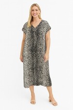 Talbots Woman Midi Dress 22 Shift Chiffon Leopard Print VNeck Slip Lining Brown