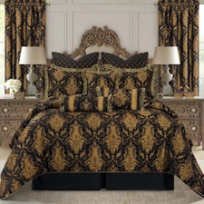 Luxury Black Damask 9-Piece Jacquard Comforter Set - King Size Bedding