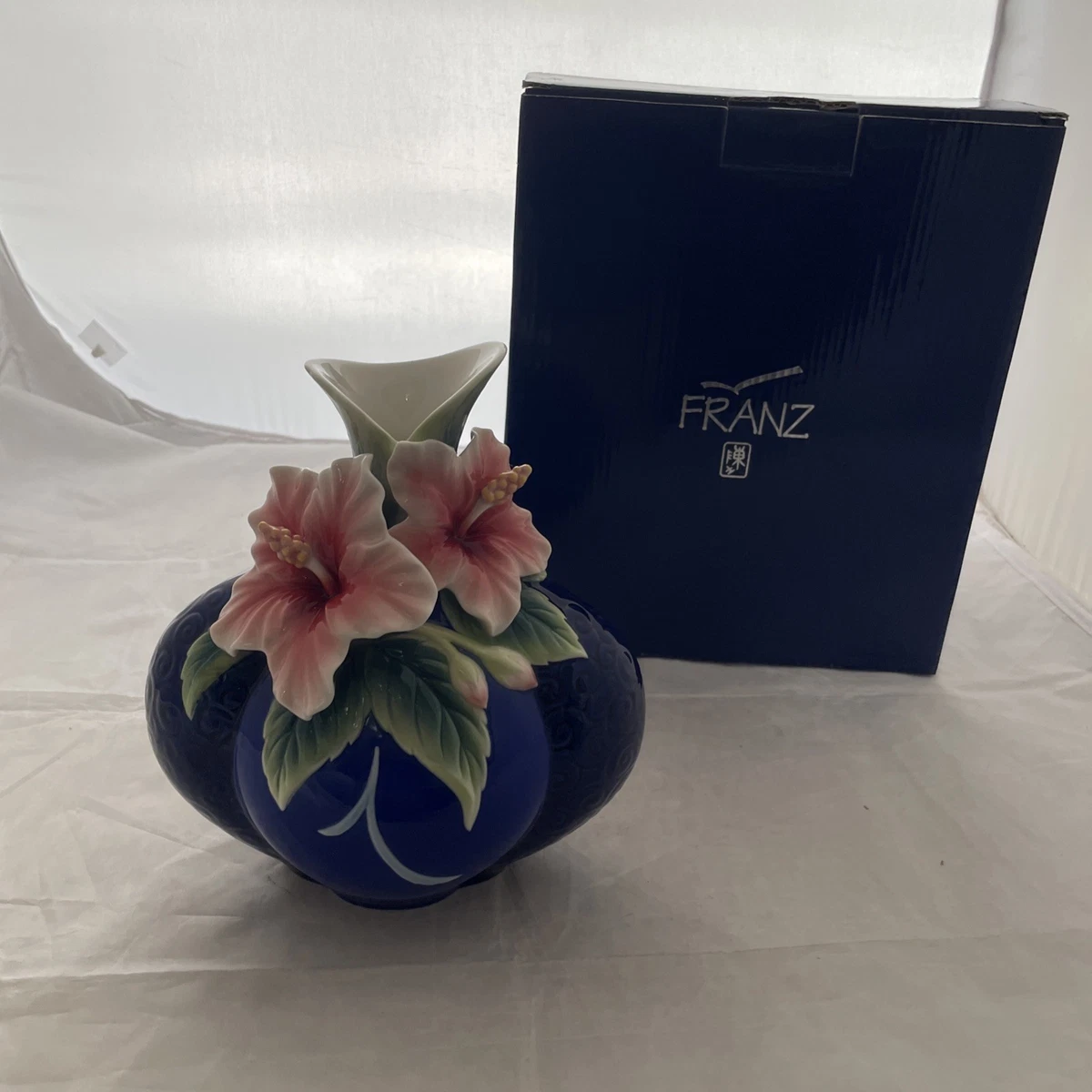 Franz Hibiscus Flower Porcelain Blue Vase FZ03390 BOX | eBay