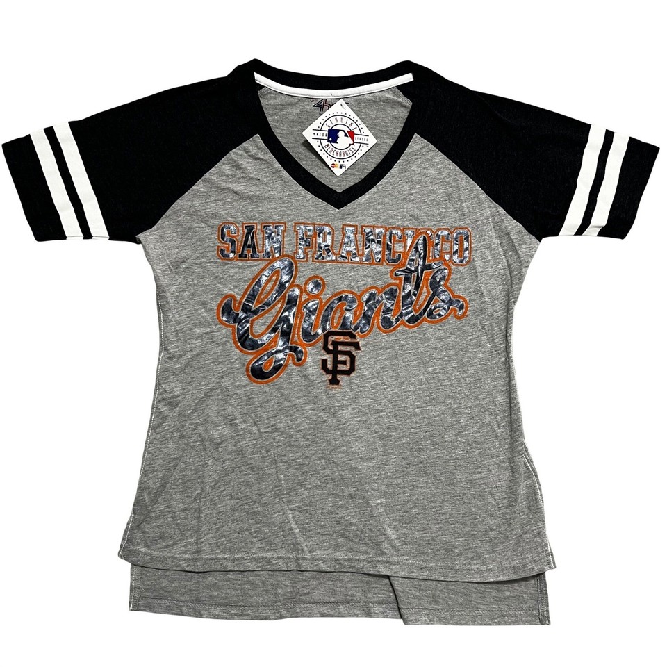 San Francisco Giants 4Her T-Shirt Women Medium Gray MLB V-Neck Raglan Tee