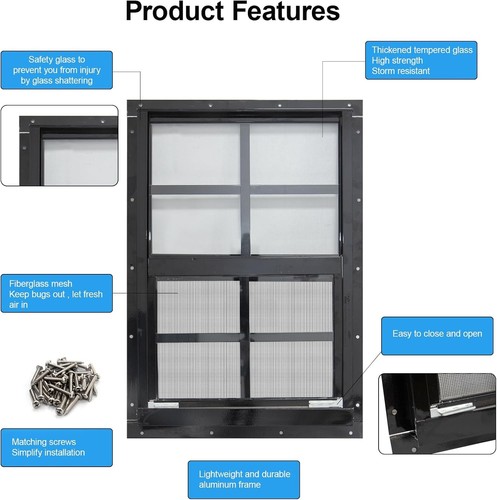 NeatiEase Shed Window 18x23" Black Frame, Tempered Glass #R018 - Photo 4 sur 5