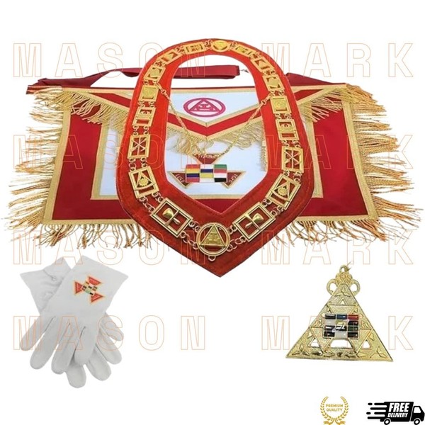 Conjunto de guantes joya cuello cadena delantal PHP arco real masónico pasado sumo sacerdote