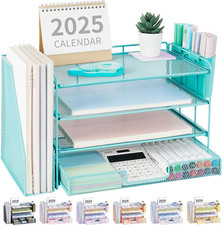 Desk Organizer, 4-Tier Desktop File Organizer with Drawer and Pen Holders, Offic