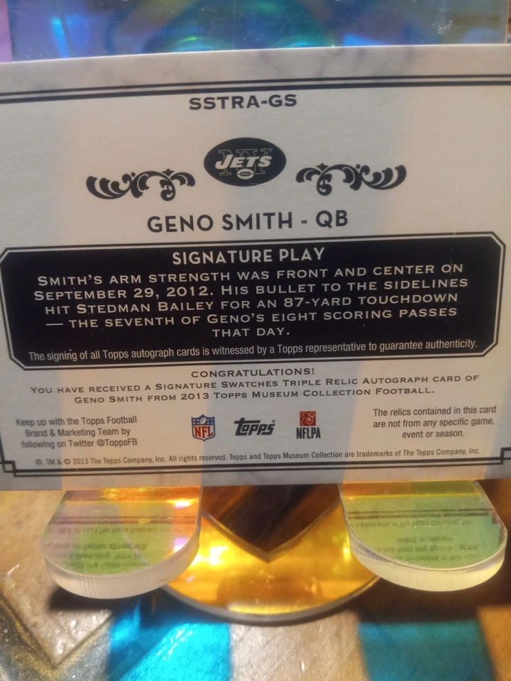 2013 Topps Museum Collection - Signature Swatches Geno Smith #SSTRA-GS Triple... - Image 2 of 2