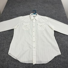 Vintage H Bar C Western Shirt Mens 17.5 White Tone on Tone Pearl Snap Cowboy