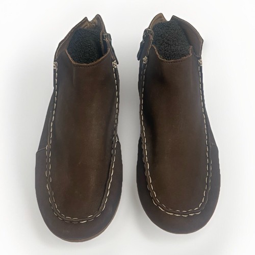 Olukai Wali Ankle Boots Women's 8.5 Brown Leather Side Zip Flat NEW - Picture 3 of 12