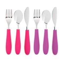 6 Pieces Kids Silverware Set, Silicone Handle, Spoon, Fork, Knife, 4 Years