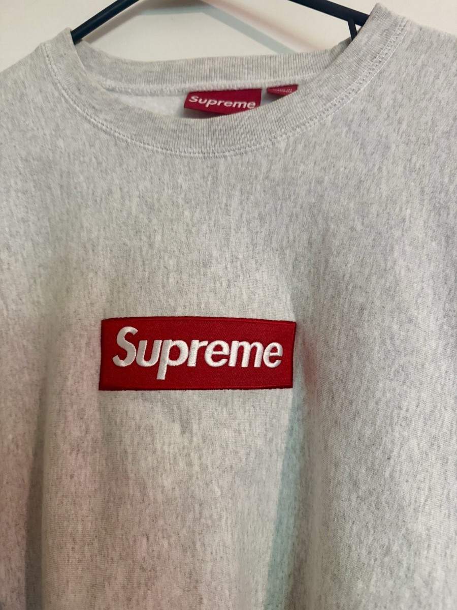 🔴 FW15 SUPREME BOX LOGO CREWNECK SWEATSHIRT HEATHER GREY SIZE L