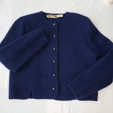 Field Manor Womens Vintage 50s Boiled Wool Blazer Sweater Sz 14 Silver Buttons 