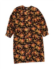 VINTAGE Womens Long Sleeve Tent Dress UK 14 Large Black Floral HL04