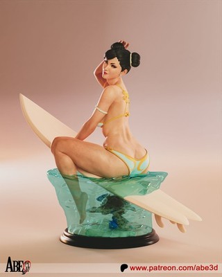 Chun-Li on Surf Board - Unassembled and Unpainted Garage Kit - Model by Abe3d